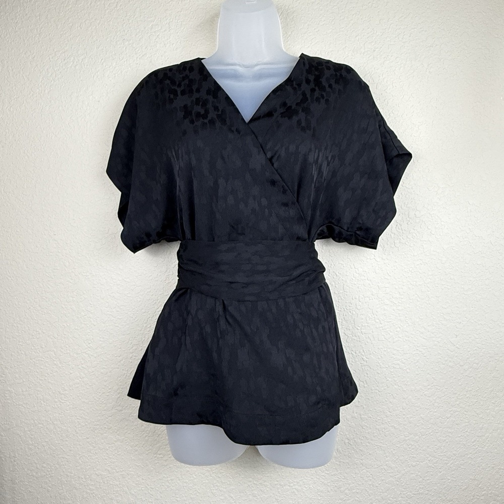 Banana Republic Black Kimono Style Wrap Jacquard Top Businesscore Sz M